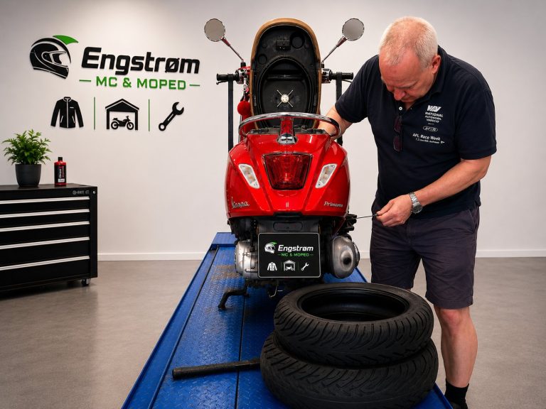 En moped får enkel service i verkstedet